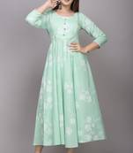 Green Printed Cotton Anarkali Kurti