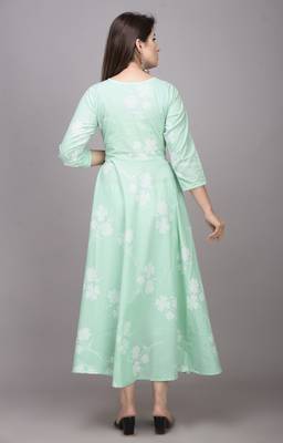 Green Printed Cotton Anarkali Kurti 2