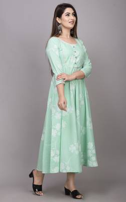 Green Printed Cotton Anarkali Kurti 4