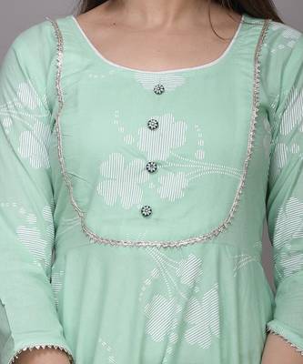 Green Printed Cotton Anarkali Kurti 5