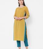 Yellow printed kurta with embroidery
