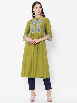 Cotton rayon and cotton print kurta with gathering 1