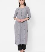 Dobby stripes kurta with block print