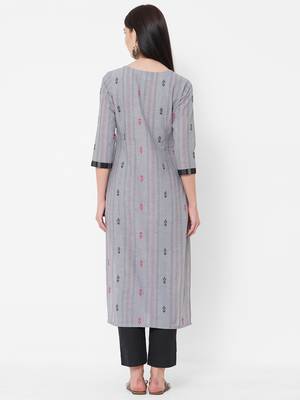Dobby stripes kurta with block print 4