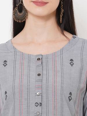Dobby stripes kurta with block print 6