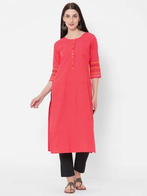 Cotton kurta with embroidery on sleeves 1