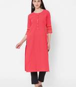 Cotton kurta with embroidery on sleeves