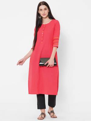 Cotton kurta with embroidery on sleeves 5