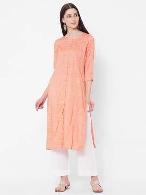 Straight fit rayon bandhani print kurta 1