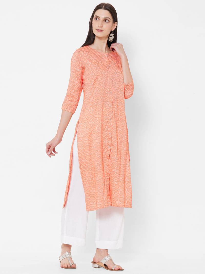 Straight fit rayon bandhani print kurta