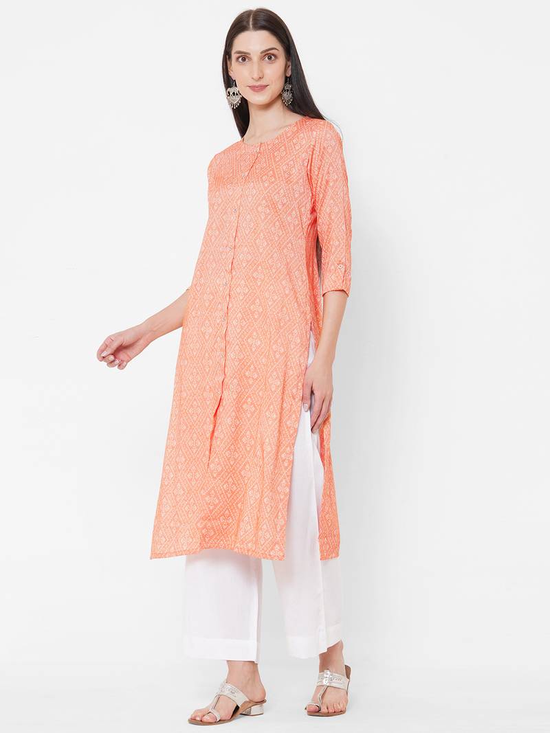 Straight fit rayon bandhani print kurta