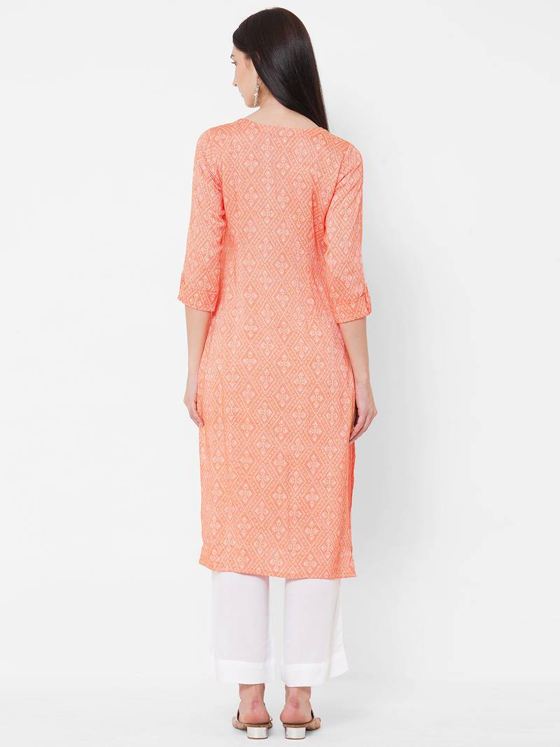 Straight fit rayon bandhani print kurta