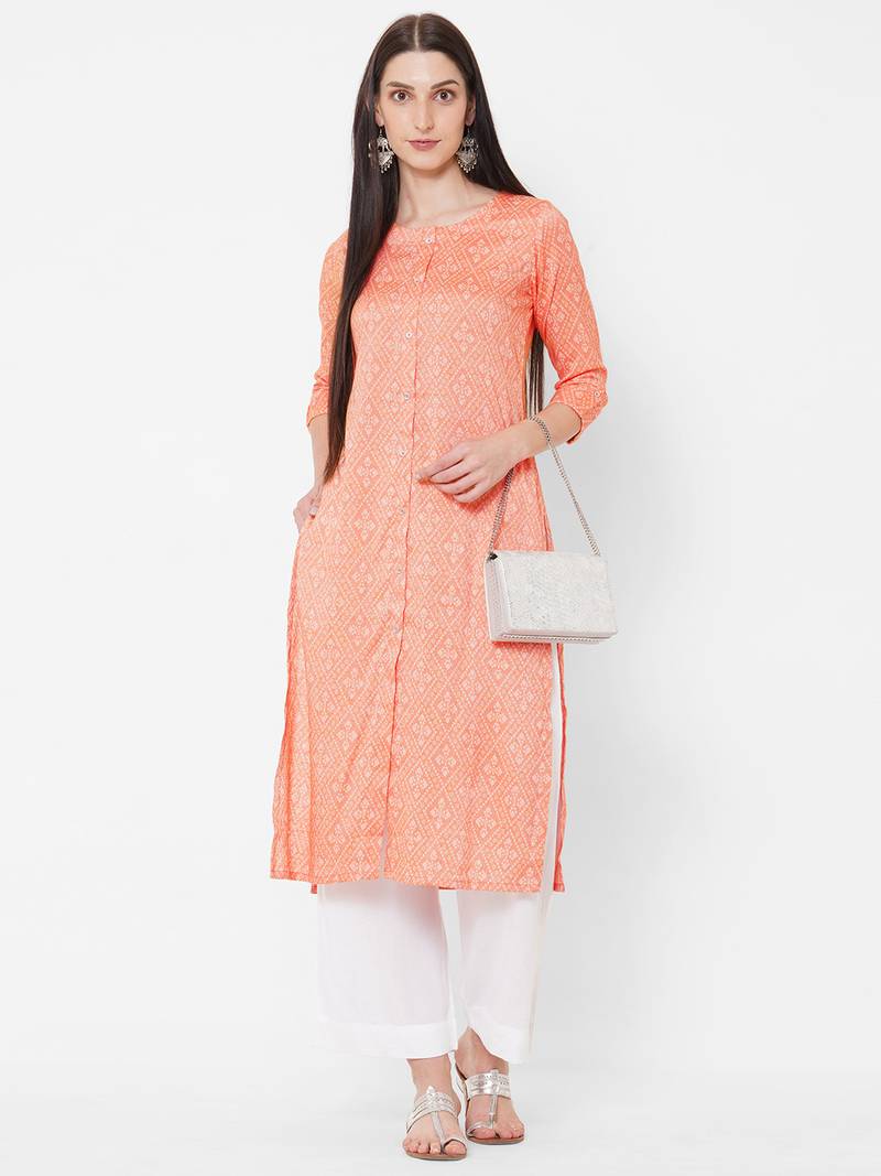 Straight fit rayon bandhani print kurta