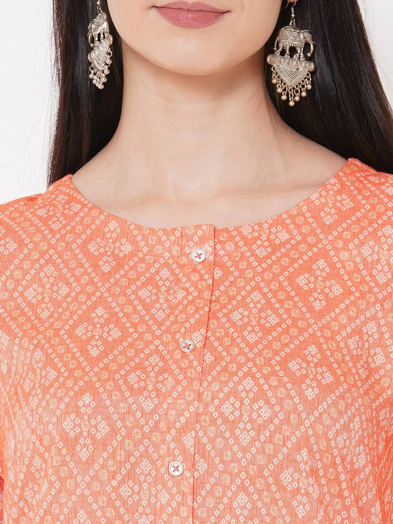 Straight fit rayon bandhani print kurta