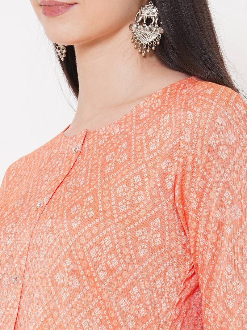 Straight fit rayon bandhani print kurta