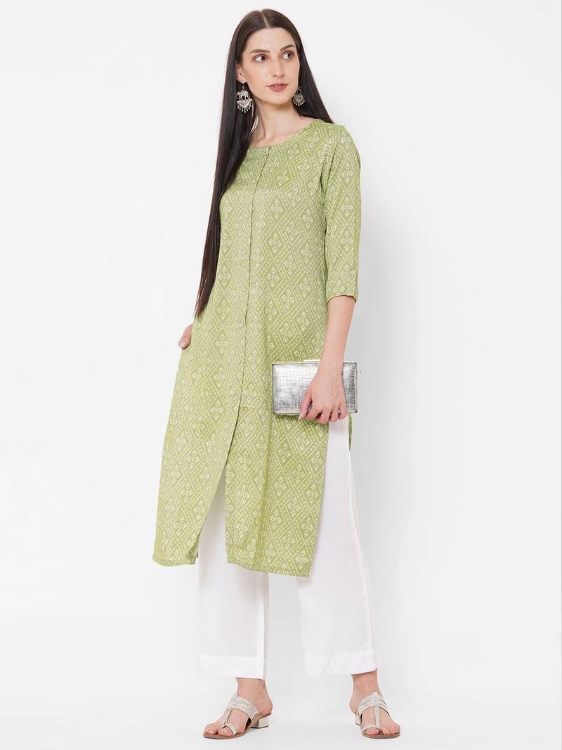 Straight fit rayon bandhani print kurta