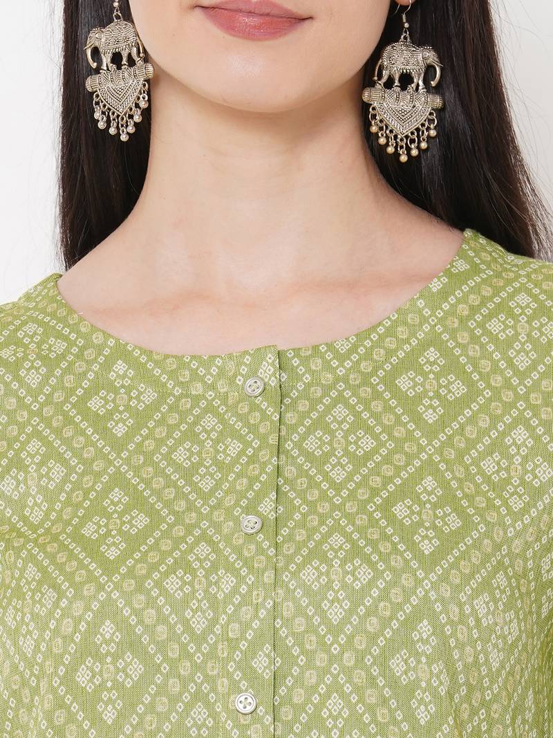 Straight fit rayon bandhani print kurta