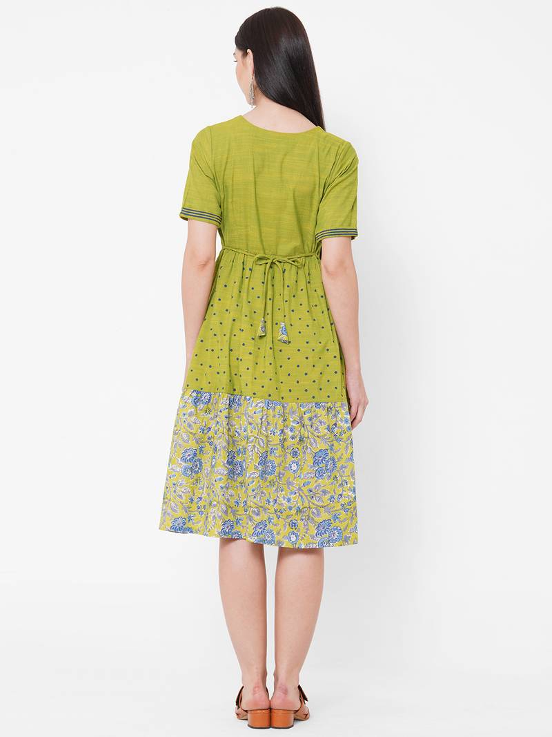 Handblock printed tiered dress