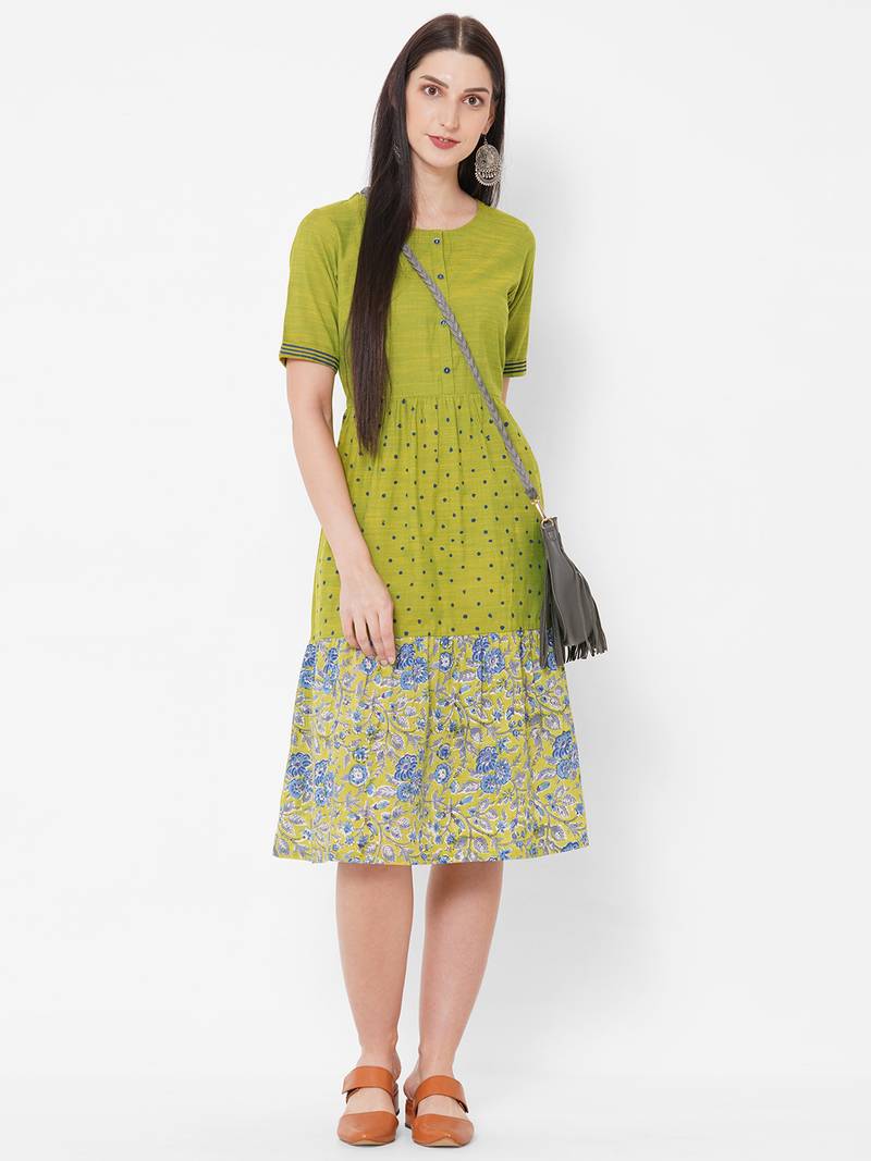 Handblock printed tiered dress