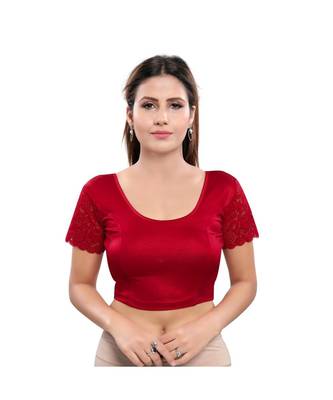 Muhenera Nylon Blend Stretchable Round Neck Maroon Blouse 1
