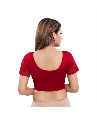 Muhenera Nylon Blend Stretchable Round Neck Maroon Blouse 2