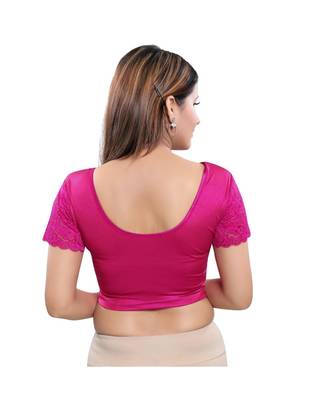 Nylon Blend Stretchable Round Neck Pink Blouse 2