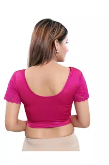 Nylon Blend Stretchable Round Neck Pink Blouse