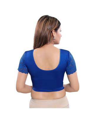 Nylon Blend Stretchable Round Neck Royal-Blue Blouse 2