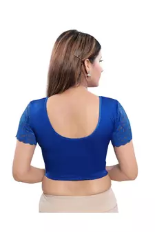 Nylon Blend Stretchable Round Neck Royal-Blue Blouse