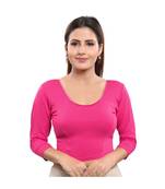 Cotton Lycra Blend Stretchable Round Neck Pink Blouse