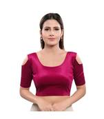 Muhenera Velvet Stretchable Round Neck Magenta Blouse