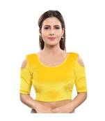Muhenera Velvet Stretchable Round Neck Yellow Blouse