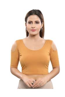Cotton Lycra Blend Stretchable Round Neck Gold Blouse