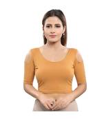 Cotton Lycra Blend Stretchable Round Neck Gold Blouse