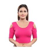 Cotton Lycra Blend Stretchable Round Neck Pink Blouse