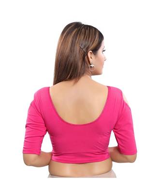 Cotton Lycra Blend Stretchable Round Neck Pink Blouse 2