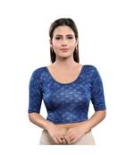 Muhenera Velvet Stretchable Round Neck Blue Blouse