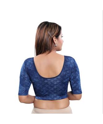 Muhenera Velvet Stretchable Round Neck Blue Blouse 2