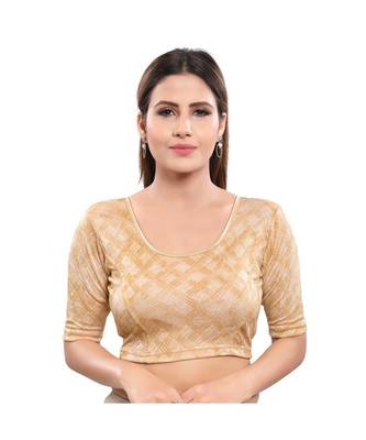 Muhenera Velvet Stretchable Round Neck Gold Blouse 1