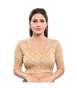Muhenera Velvet Stretchable Round Neck Gold Blouse