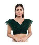 Silk Blend Padded V-Neck Green Blouse