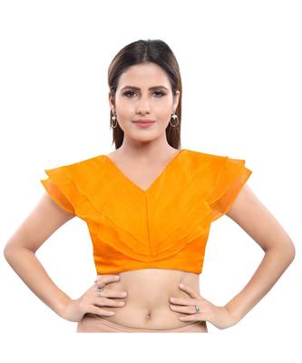 Silk Blend Padded V-Neck Mustard Blouse 1