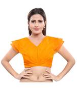 Silk Blend Padded V-Neck Mustard Blouse