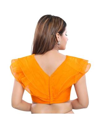 Silk Blend Padded V-Neck Mustard Blouse 2