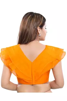 Silk Blend Padded V-Neck Mustard Blouse