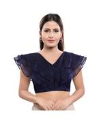 Silk Blend Padded V-Neck Navy-Blue Blouse