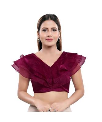 Silk Blend Padded V-Neck Wine Blouse 1