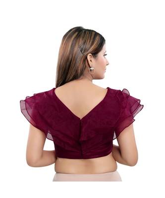 Silk Blend Padded V-Neck Wine Blouse 2