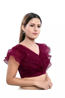 Silk Blend Padded V-Neck Wine Blouse