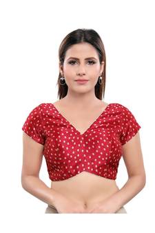 Cotton Blend Padded V-Neck Red Blouse